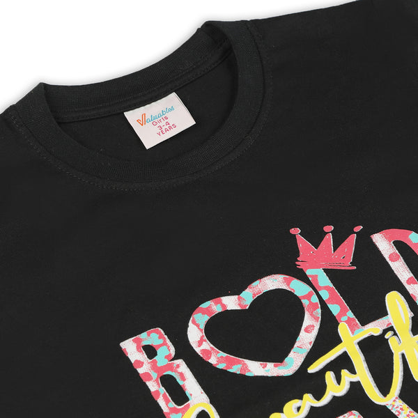 Girls Half Sleeves T-Shirt - Black