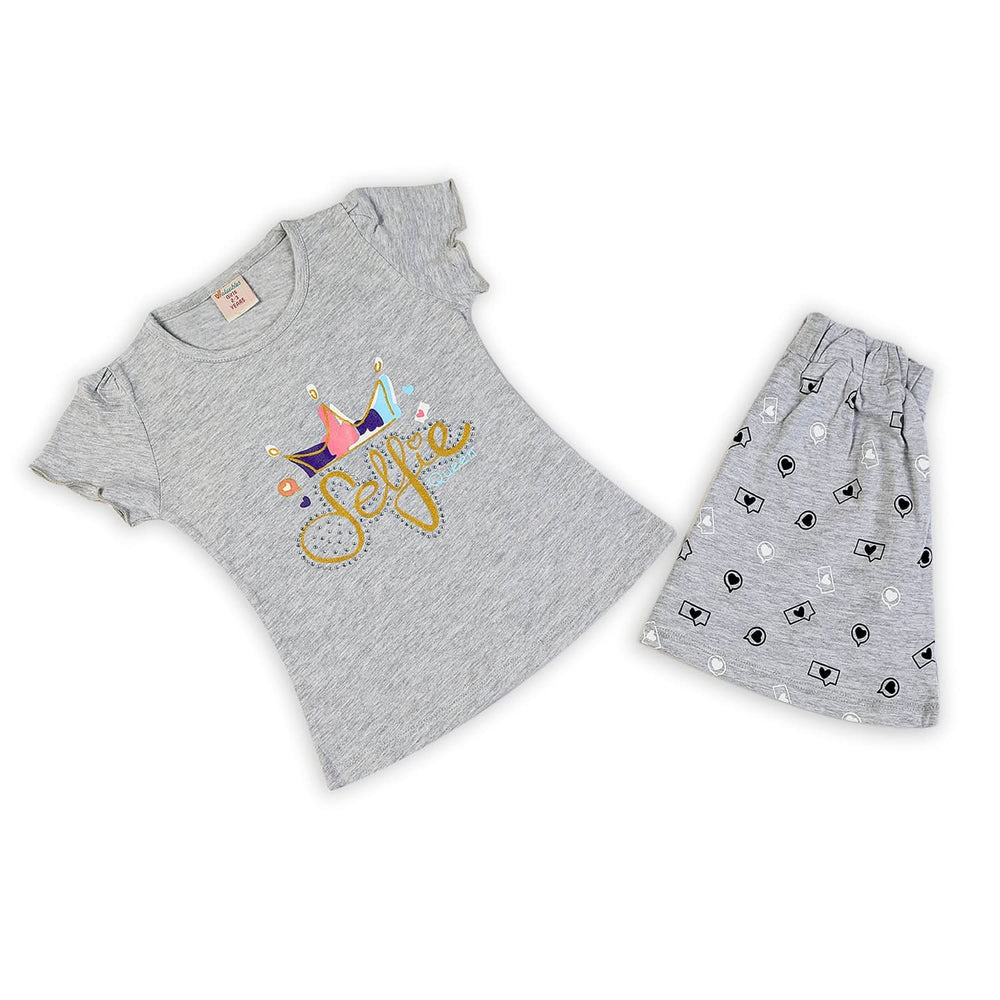Girls Half Sleeves Skirt Suit - Grey, Girls Suits, Chase Value, Chase Value