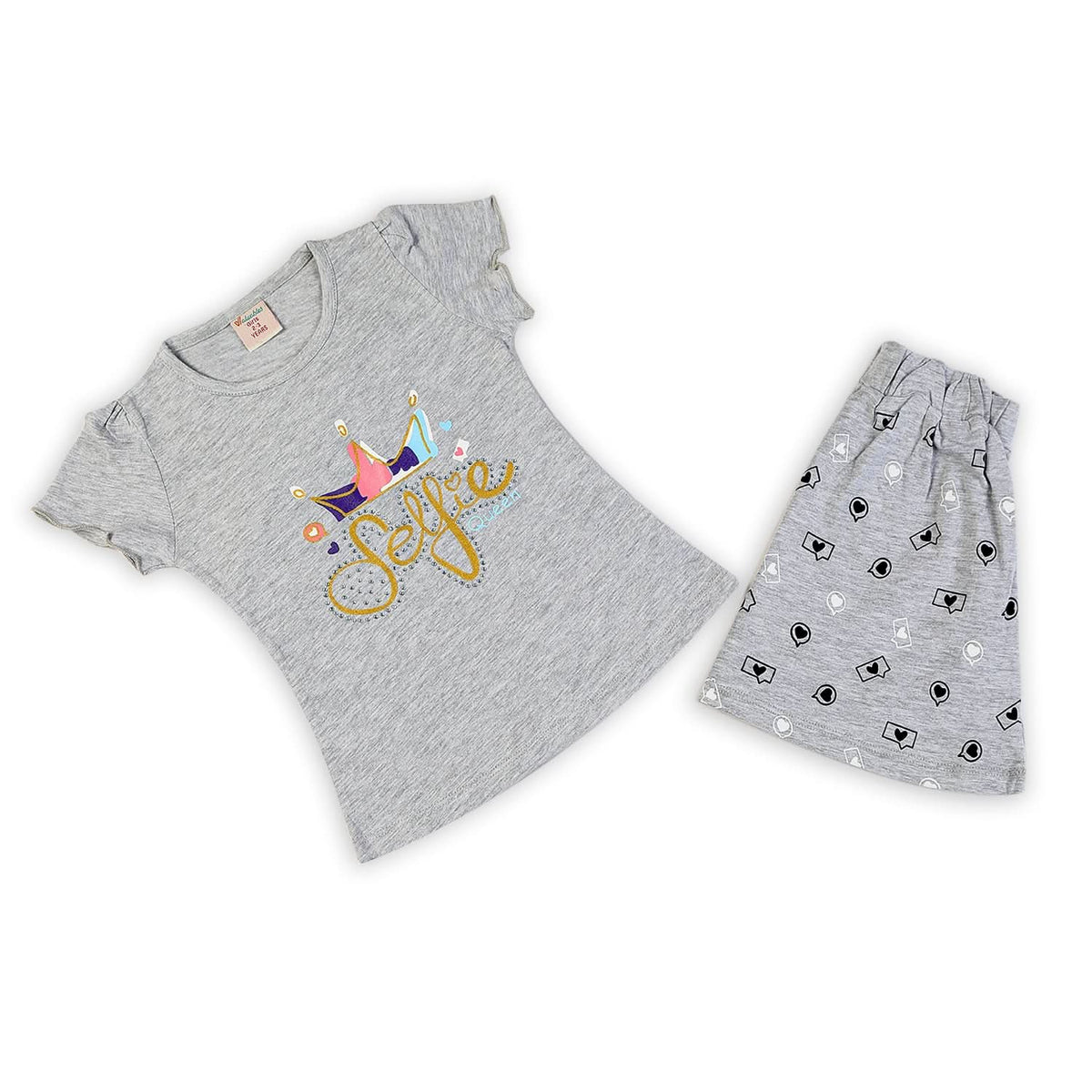 Girls Half Sleeves Skirt Suit - Grey, Girls Suits, Chase Value, Chase Value