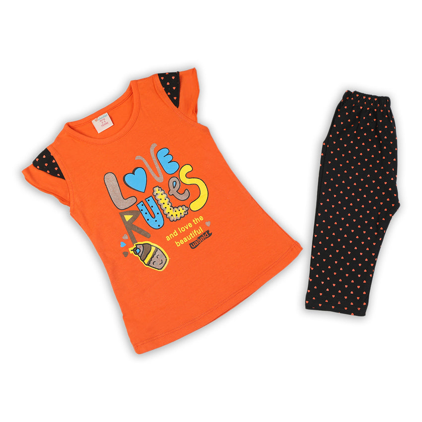Girls Half Sleeves Tight Suit - Orange