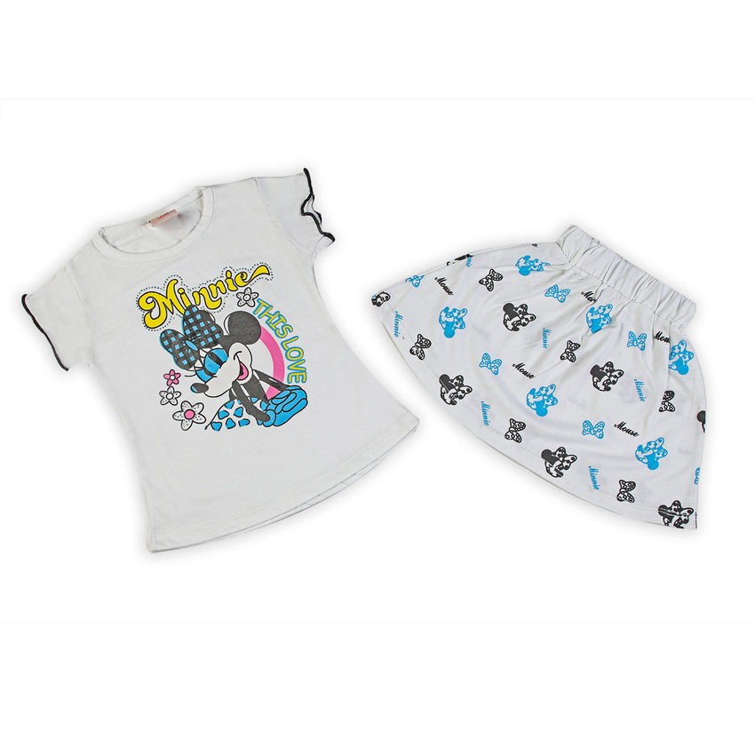 Girls Half Sleeves Skirt Suit - White