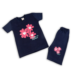 Girls Half Sleeves Suit - Navy Blue