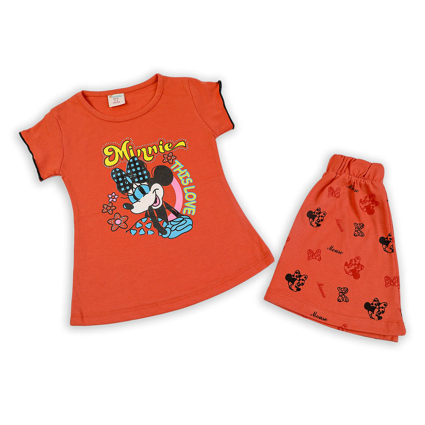 Girls Half Sleeves Skirt Suit - Rust