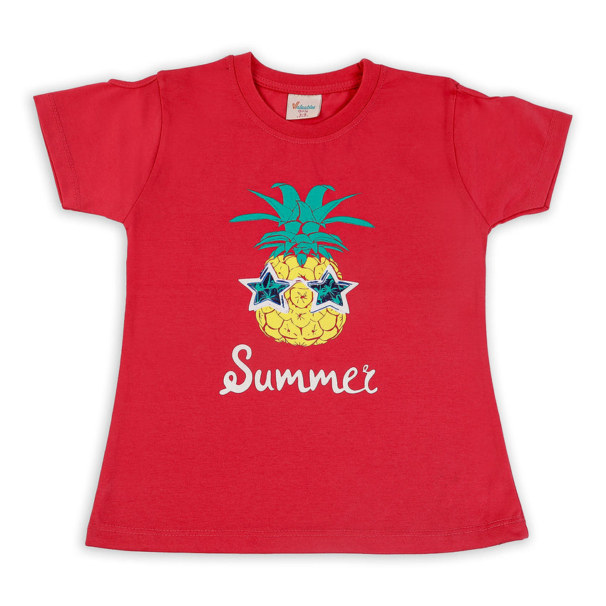 Girls Half Sleeves T-Shirt - Red