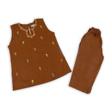 Girls Embriodered 2 Pcs Suit - Brown, Girls Suits, Chase Value, Chase Value