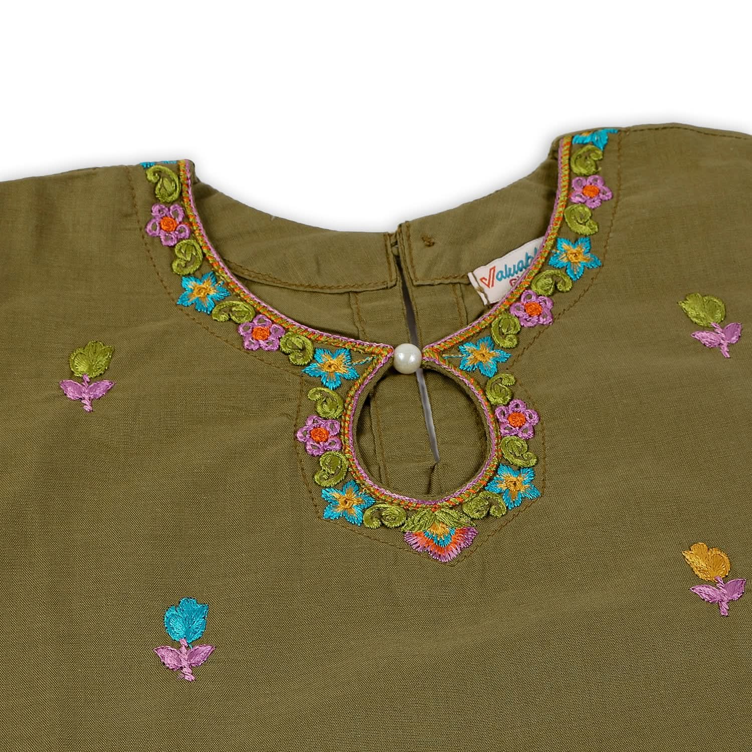 Girls Embriodered 2 Pcs Suit - Olive, Girls Suits, Chase Value, Chase Value