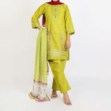 Women’s Stitched 3-Piece Cotton Suit – Lime Green, Women Shalwar Suits, Chase Value, Chase Value