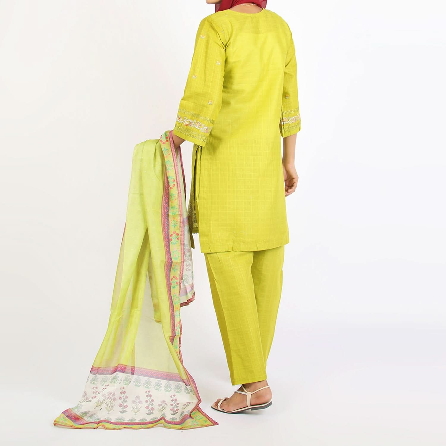 Women’s Stitched 3-Piece Cotton Suit – Lime Green, Women Shalwar Suits, Chase Value, Chase Value