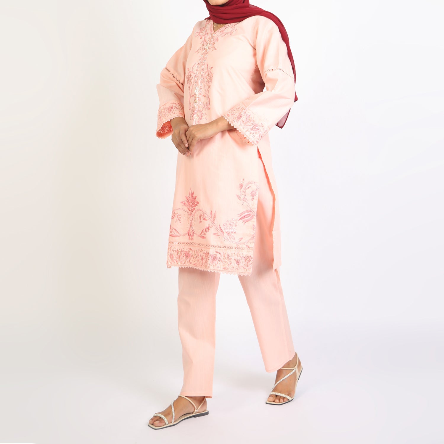 Women's Slub 2Pcs Suit - Pink, Women Shalwar Suits, Chase Value, Chase Value