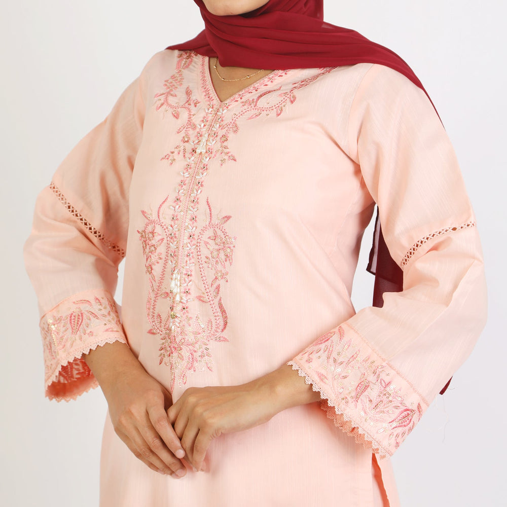 Women's Slub 2Pcs Suit - Pink, Women Shalwar Suits, Chase Value, Chase Value