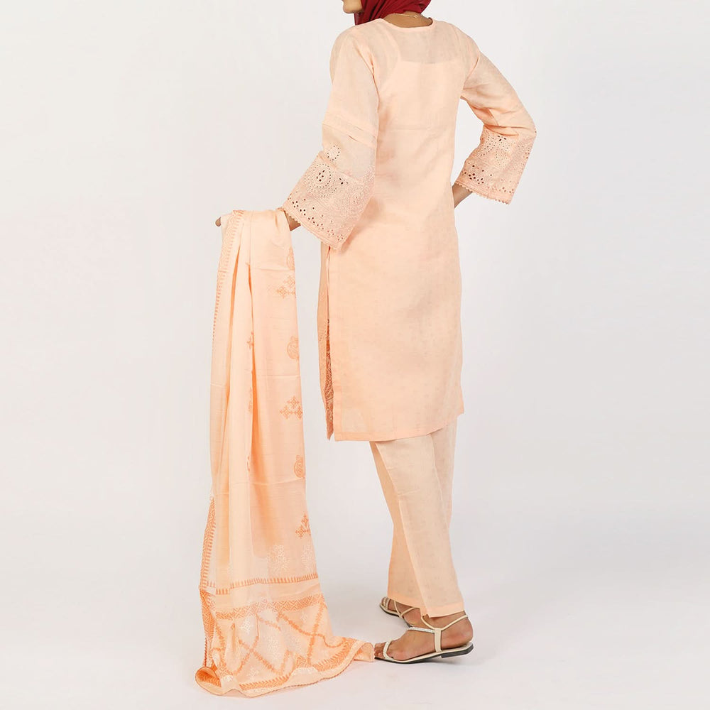 Women's Jacquard 3Pcs Suit - Peach, Women Shalwar Suits, Chase Value, Chase Value