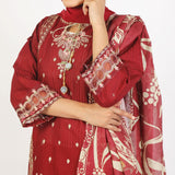Women’s Stitched 3-Piece Cotton Suit – Deep Maroon, Women Shalwar Suits, Chase Value, Chase Value