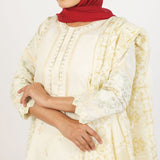 Women's Embroidered Jacquard 3Pcs Suit - Off White, Women Shalwar Suits, Chase Value, Chase Value