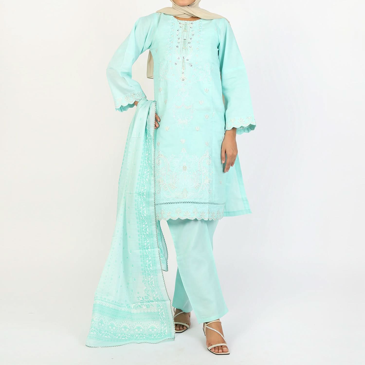 Women's Dobi 3Pcs Suit - Sky Blue, Women Shalwar Suits, Chase Value, Chase Value