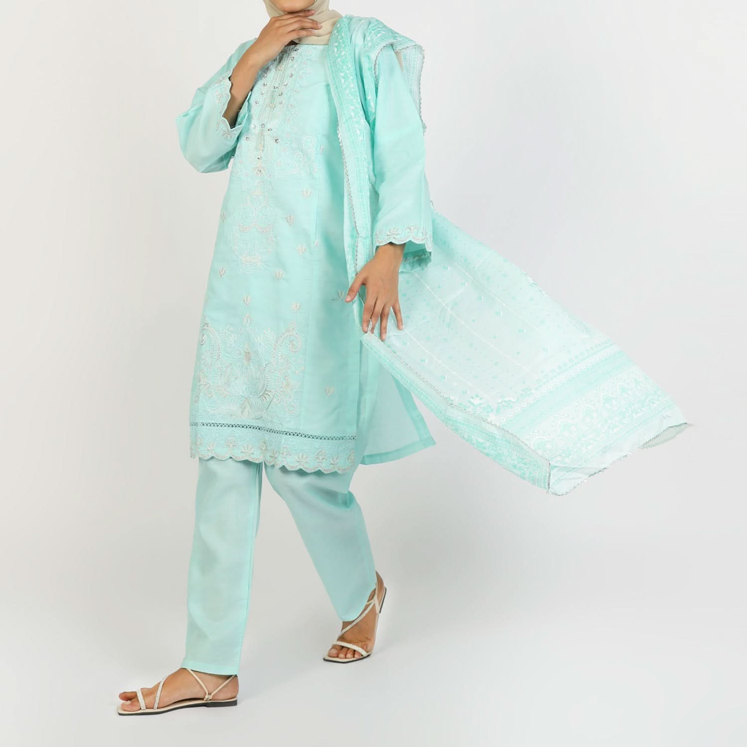 Women's Dobi 3Pcs Suit - Sky Blue, Women Shalwar Suits, Chase Value, Chase Value