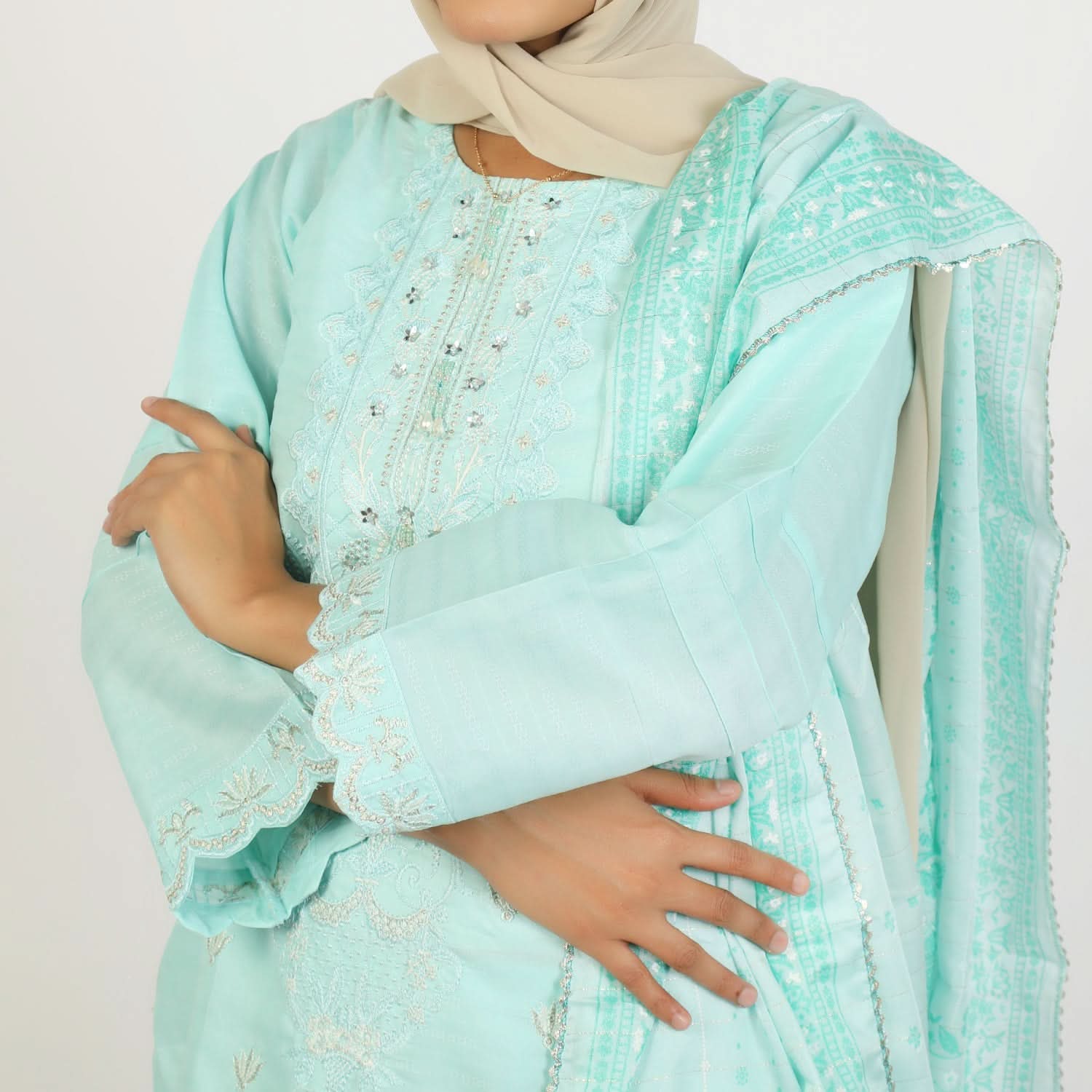 Women's Dobi 3Pcs Suit - Sky Blue, Women Shalwar Suits, Chase Value, Chase Value