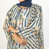 Women's Lawn Printed Embroidered 3Pcs Suit - Navy Blue, Women Shalwar Suits, Chase Value, Chase Value