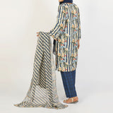 Women's Lawn Printed Embroidered 3Pcs Suit - Navy Blue, Women Shalwar Suits, Chase Value, Chase Value