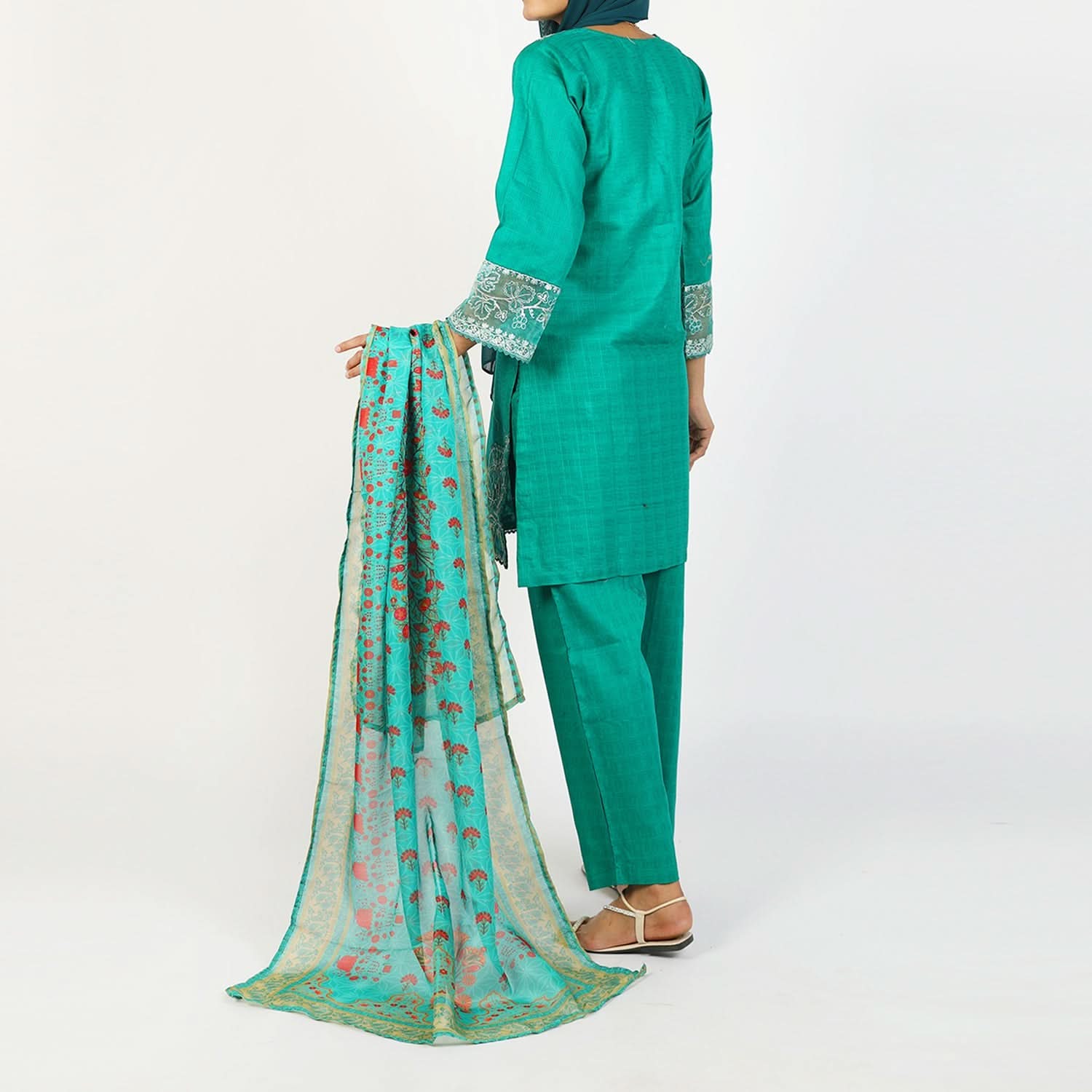 Women’s Stitched 3-Piece Cotton Suit – Emerald Green, Women Shalwar Suits, Chase Value, Chase Value