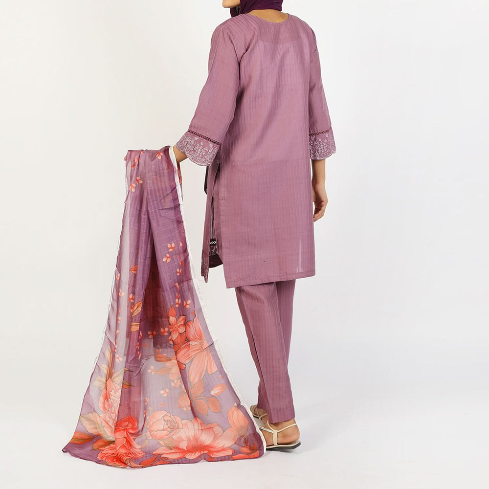 Women’s Stitched 3-Piece Cotton Suit – Mauve, Women Shalwar Suits, Chase Value, Chase Value