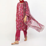Women's Lawn Printed Embroidered 3Pcs Suit - Purple, Women Shalwar Suits, Chase Value, Chase Value