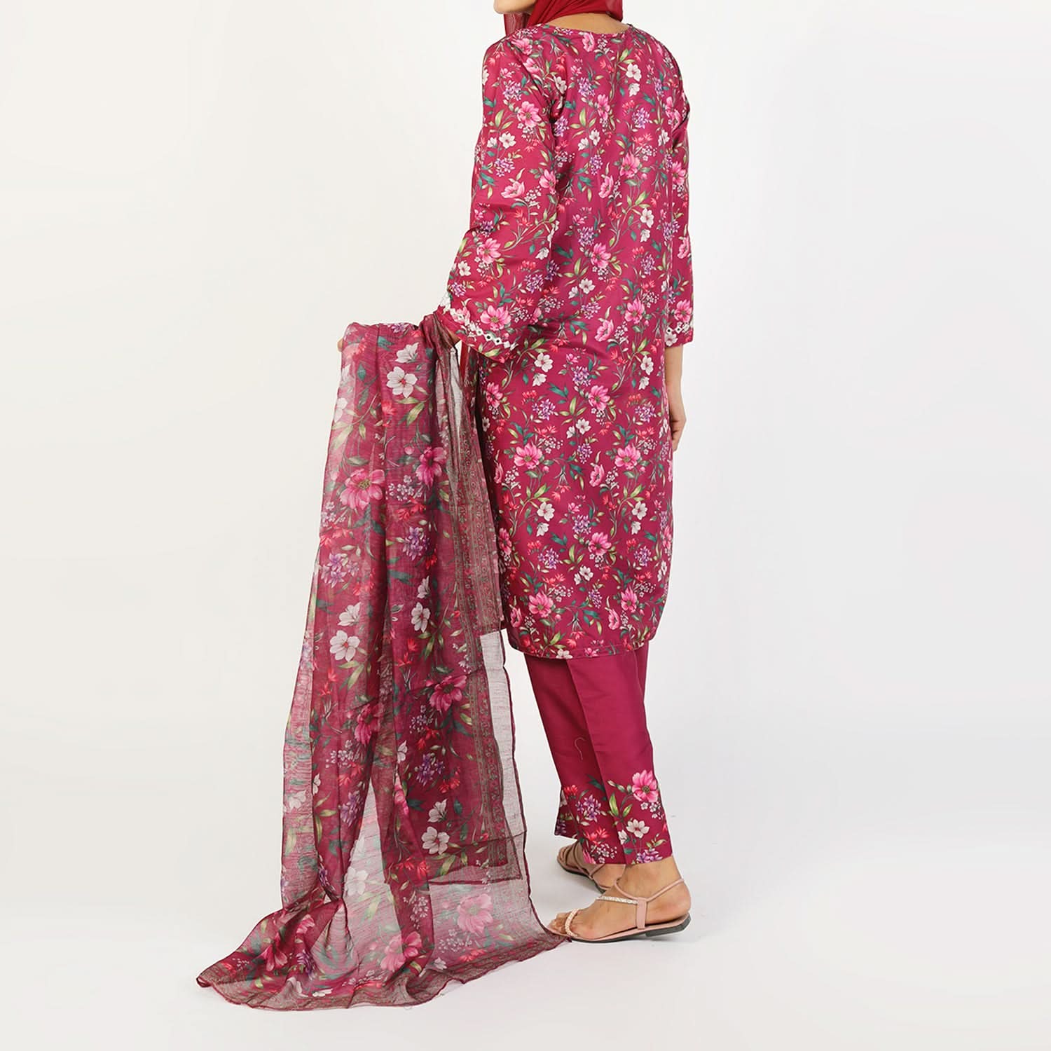 Women's Lawn Printed Embroidered 3Pcs Suit - Purple, Women Shalwar Suits, Chase Value, Chase Value