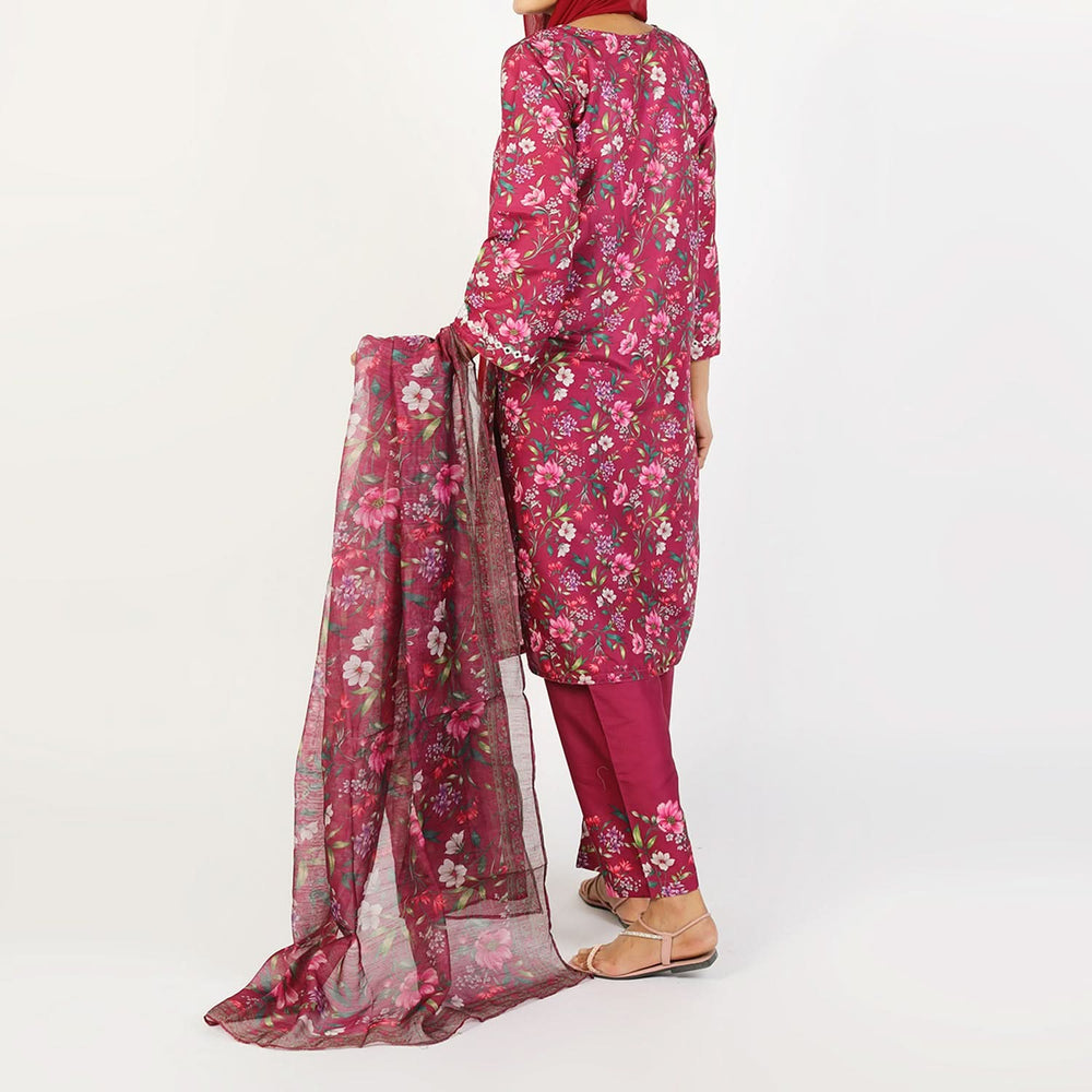 Women's Lawn Printed Embroidered 3Pcs Suit - Purple, Women Shalwar Suits, Chase Value, Chase Value