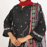 Women’s Stitched 3-Piece Cotton Suit – Black, Women Shalwar Suits, Chase Value, Chase Value
