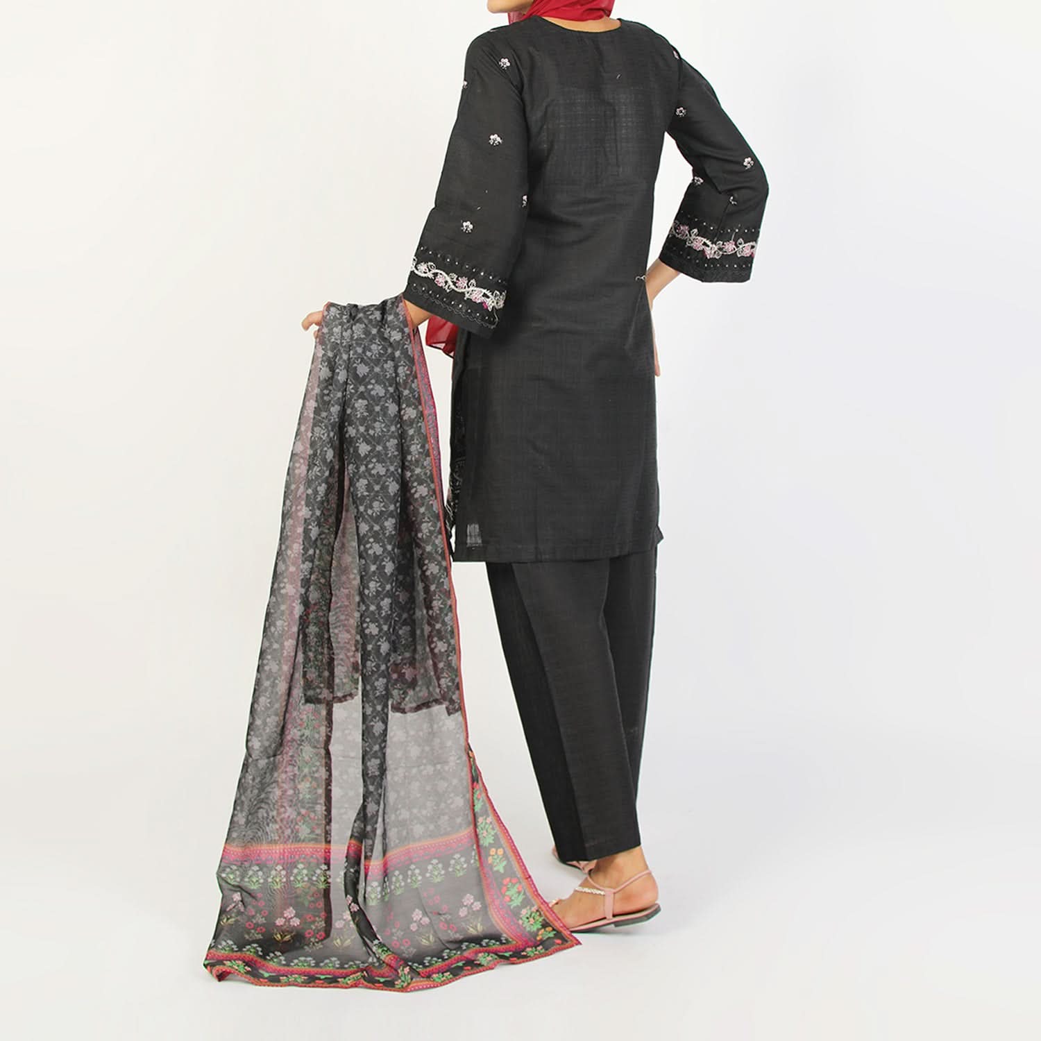 Women’s Stitched 3-Piece Cotton Suit – Black, Women Shalwar Suits, Chase Value, Chase Value