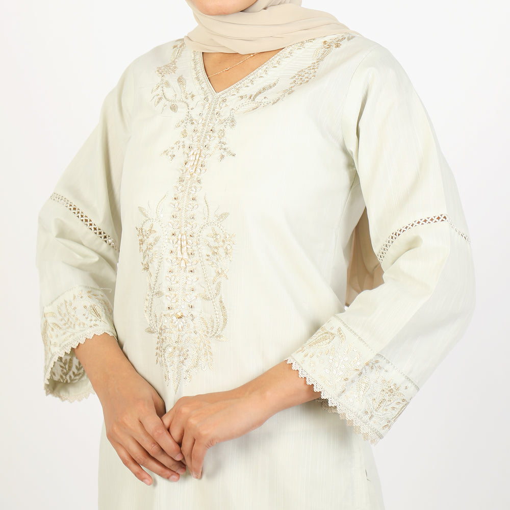 Women's Slub 2Pcs Suit - Pista, Women Shalwar Suits, Chase Value, Chase Value