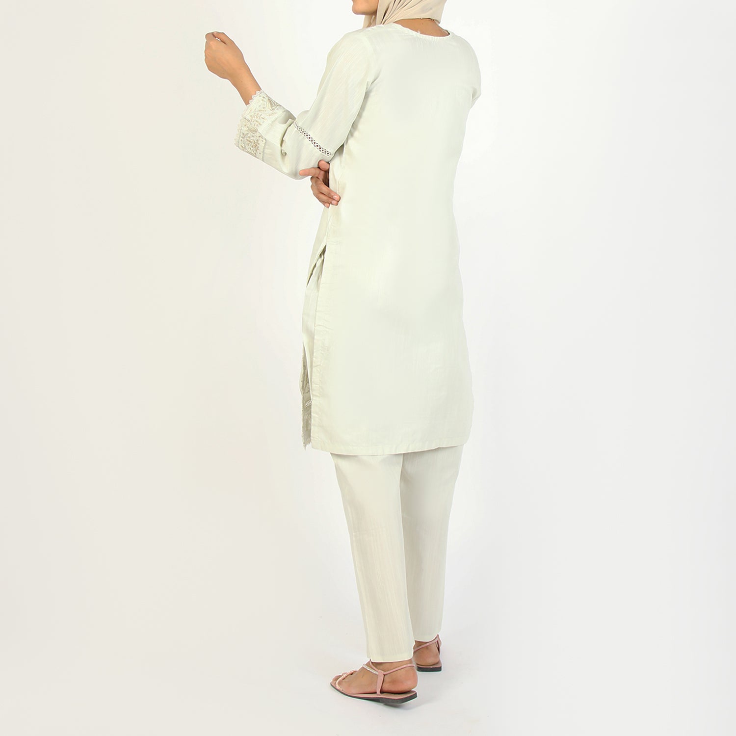 Women's Slub 2Pcs Suit - Pista, Women Shalwar Suits, Chase Value, Chase Value