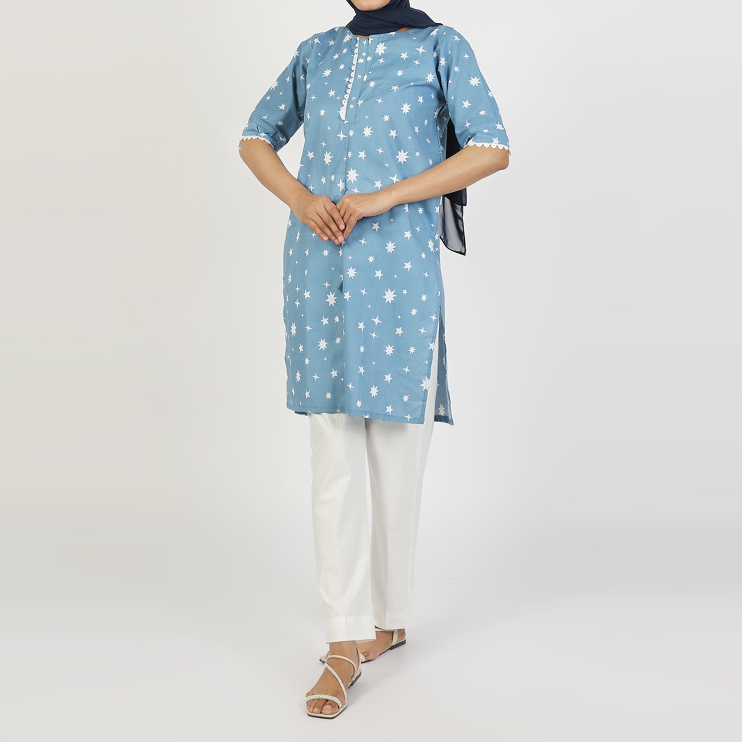 Women's Printed Kurti - Blue, Women Ready Kurtis, Chase Value, Chase Value