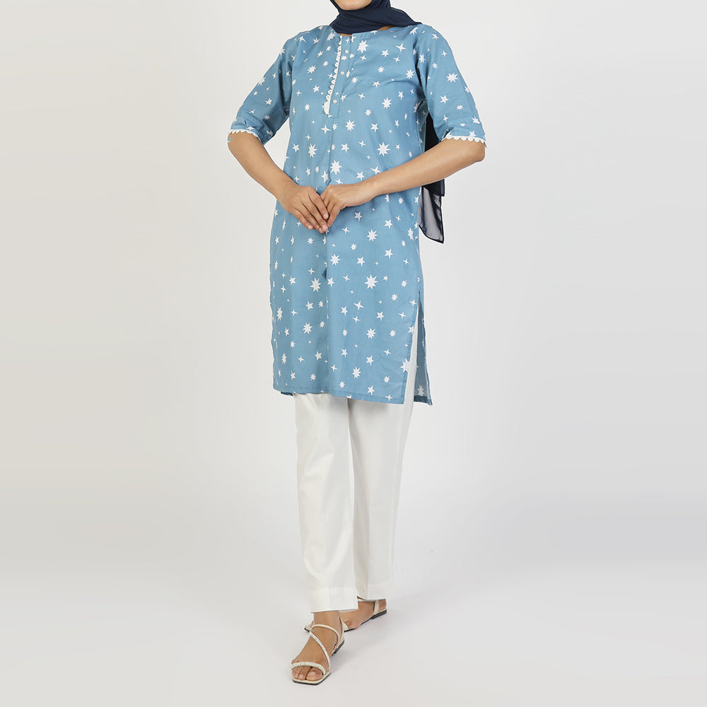 Women's Printed Kurti - Blue, Women Ready Kurtis, Chase Value, Chase Value