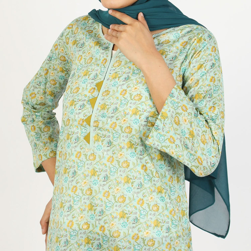 Women Cotton Printed Kurti – Light Green, Women Ready Kurtis, Chase Value, Chase Value