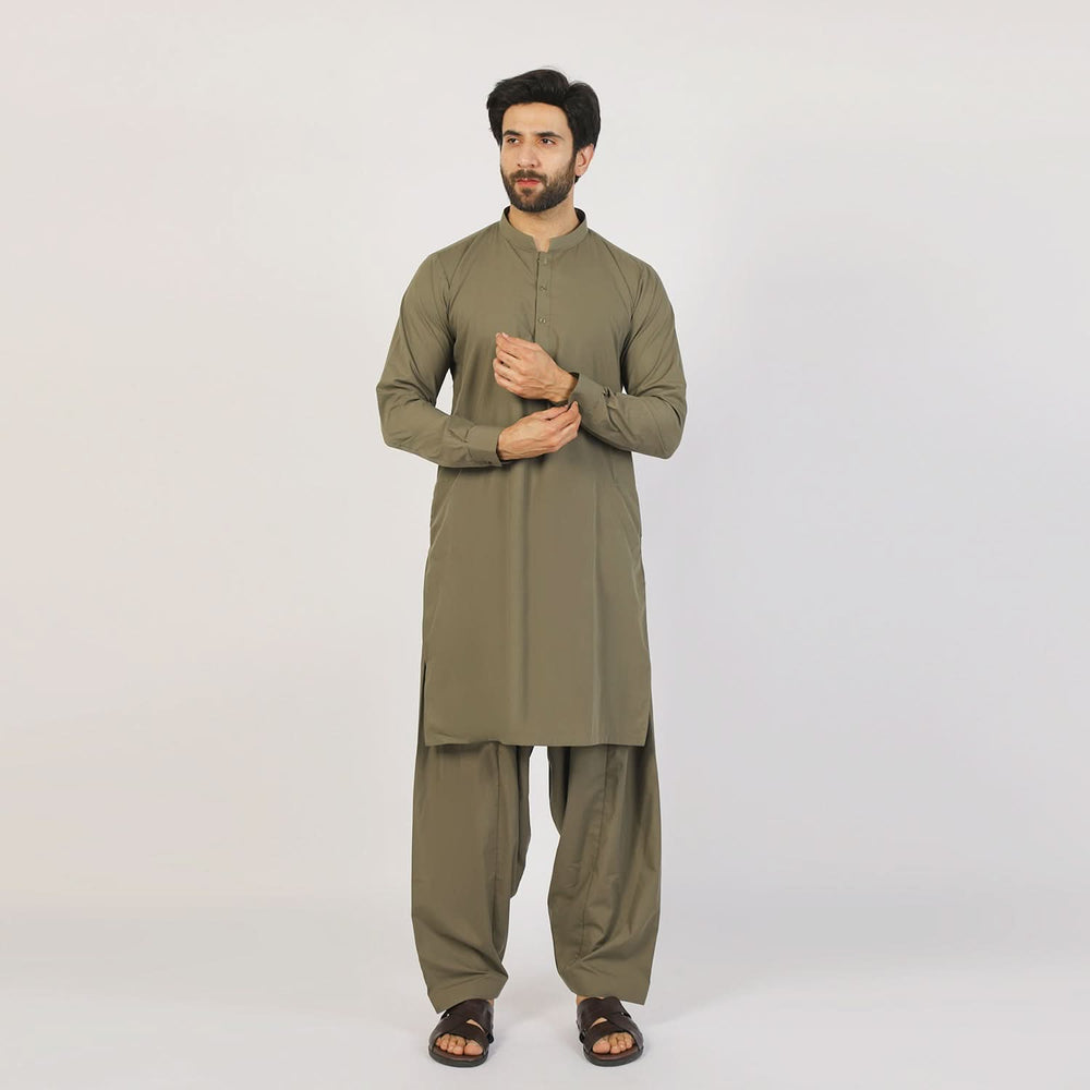 Eminent Men's Trim Fit Plain Shalwar Suits - Olive, Men's Shalwar Kameez, Eminent, Chase Value