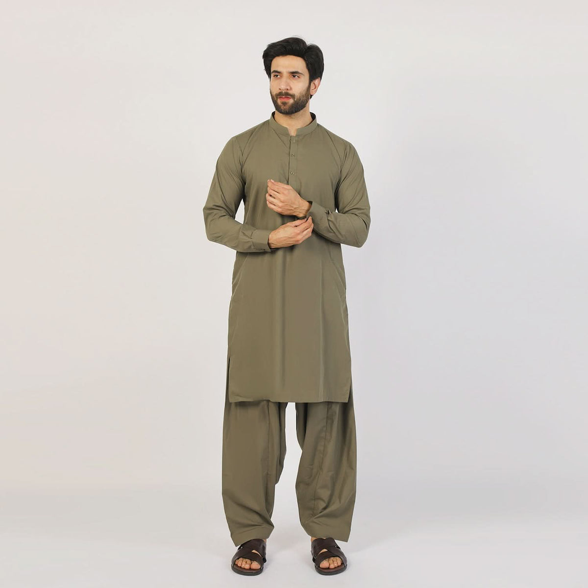 Eminent Men's Trim Fit Plain Shalwar Suits - Olive, Men's Shalwar Kameez, Eminent, Chase Value
