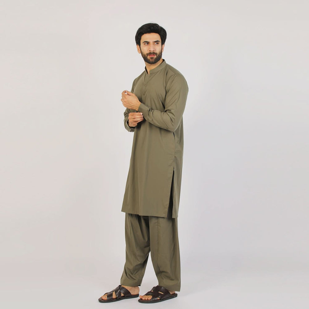 Eminent Men's Trim Fit Plain Shalwar Suits - Olive, Men's Shalwar Kameez, Eminent, Chase Value