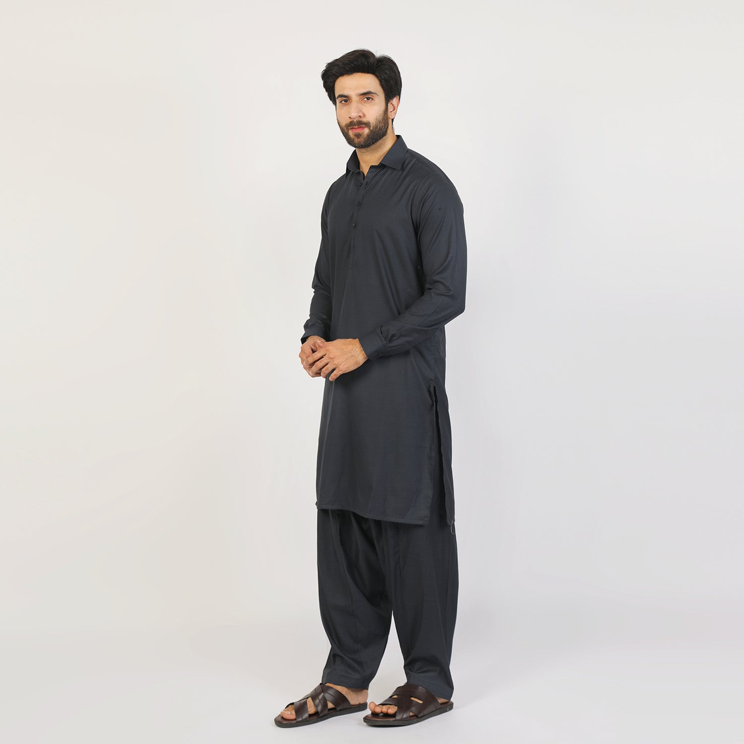 Men's Slim Fit Kameez Shalwar Suit - Dark Grey, Men's Shalwar Kameez, Chase Value, Chase Value