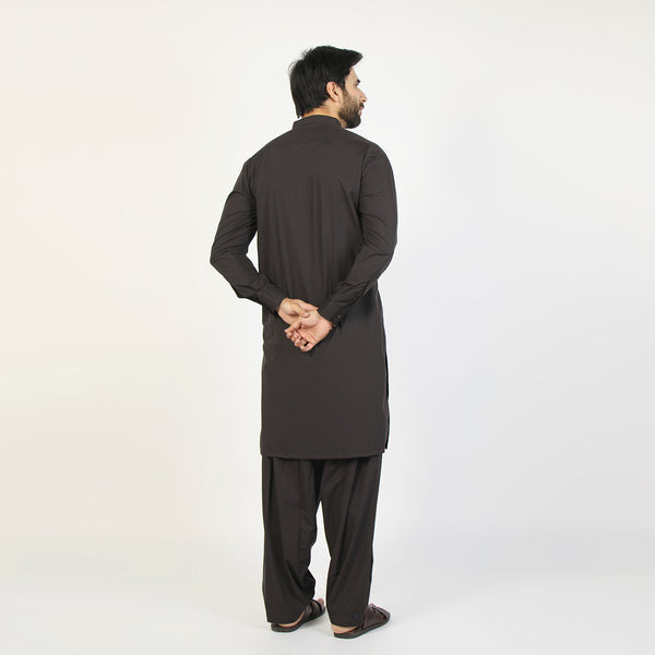Eminent Men's Trim Fit Plain Shalwar Suits - Black Frost