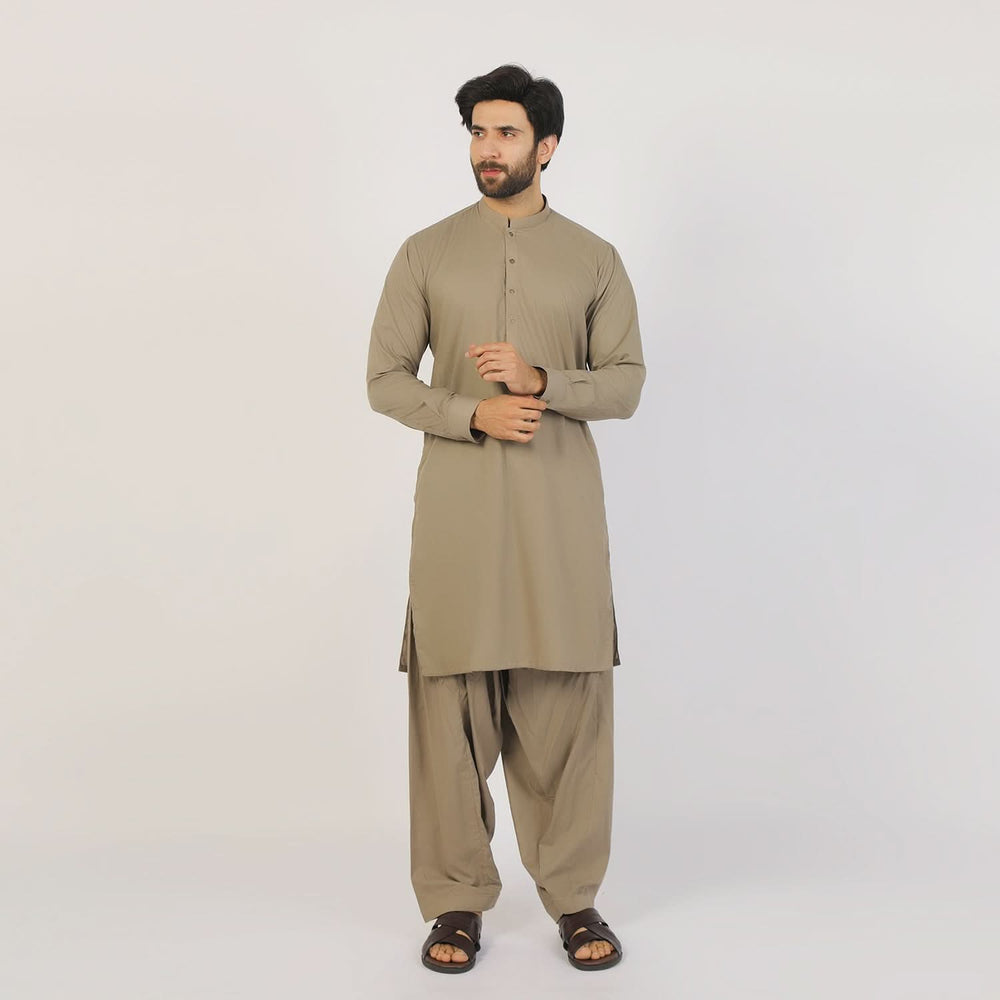 Eminent Men's Trim Fit Plain Shalwar Suits - Khaki, Men's Shalwar Kameez, Eminent, Chase Value
