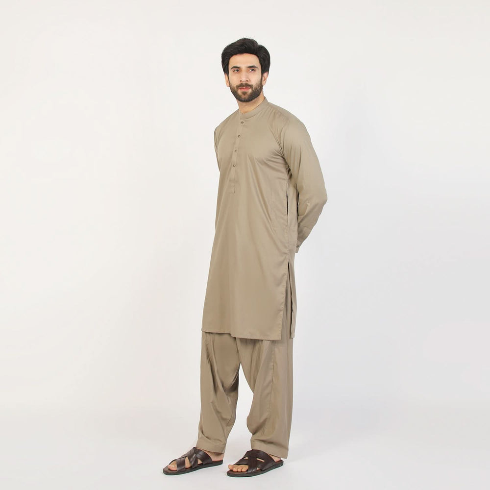 Eminent Men's Trim Fit Plain Shalwar Suits - Khaki, Men's Shalwar Kameez, Eminent, Chase Value