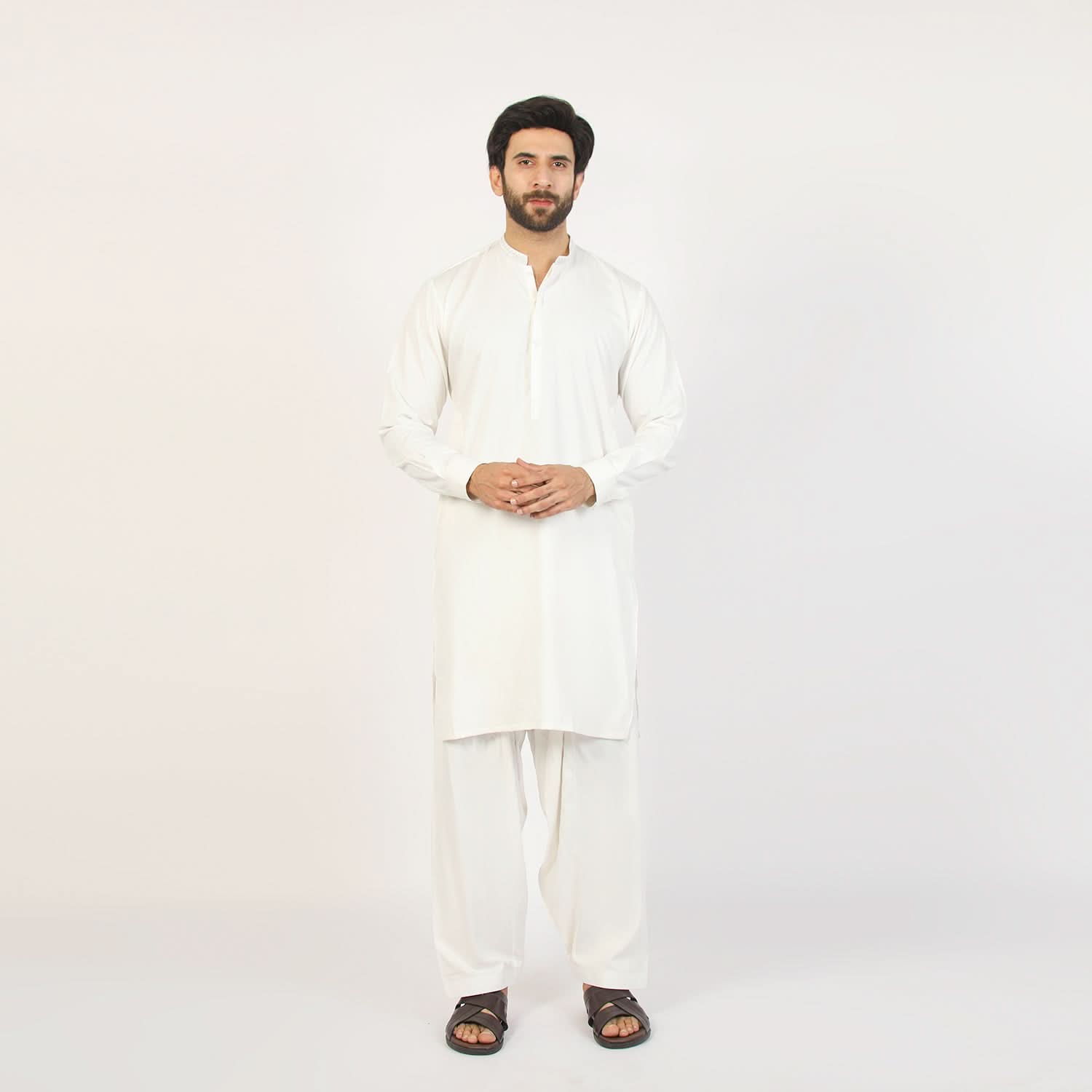 Eminent Men's Trim Fit Embroidered Shalwar Suit - White, Men's Shalwar Kameez, Eminent, Chase Value