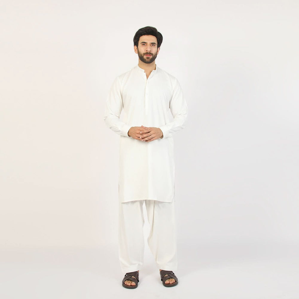Eminent Men's Trim Fit Embroidered Shalwar Suit - White, Men's Shalwar Kameez, Eminent, Chase Value