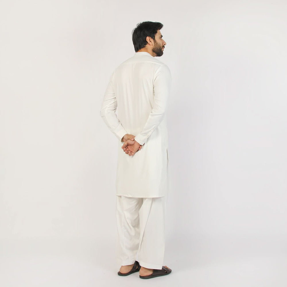 Eminent Men's Trim Fit Embroidered Shalwar Suit - White, Men's Shalwar Kameez, Eminent, Chase Value
