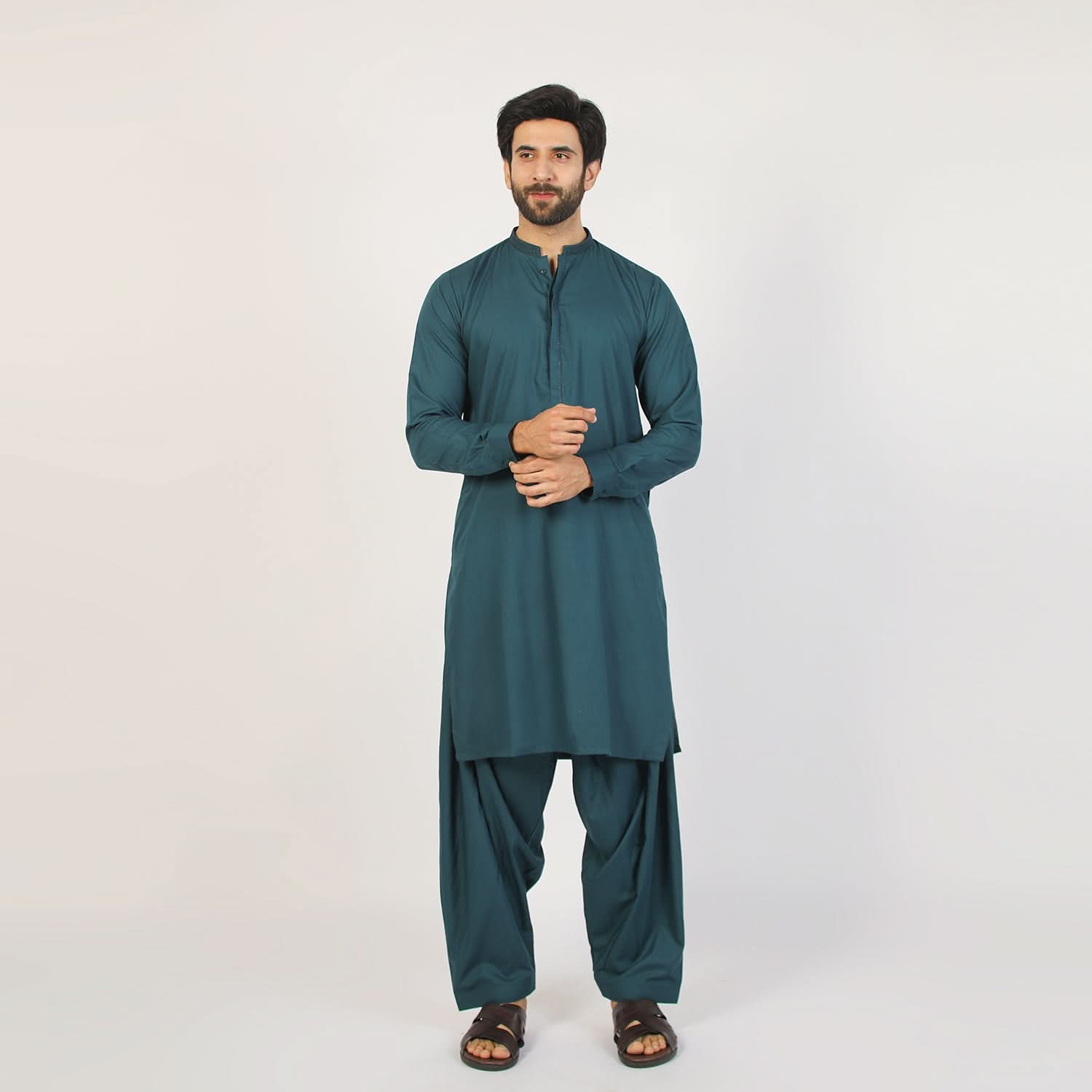 Eminent Men's Trim Fit Embroidered Shalwar Suit - Green, Men's Shalwar Kameez, Eminent, Chase Value