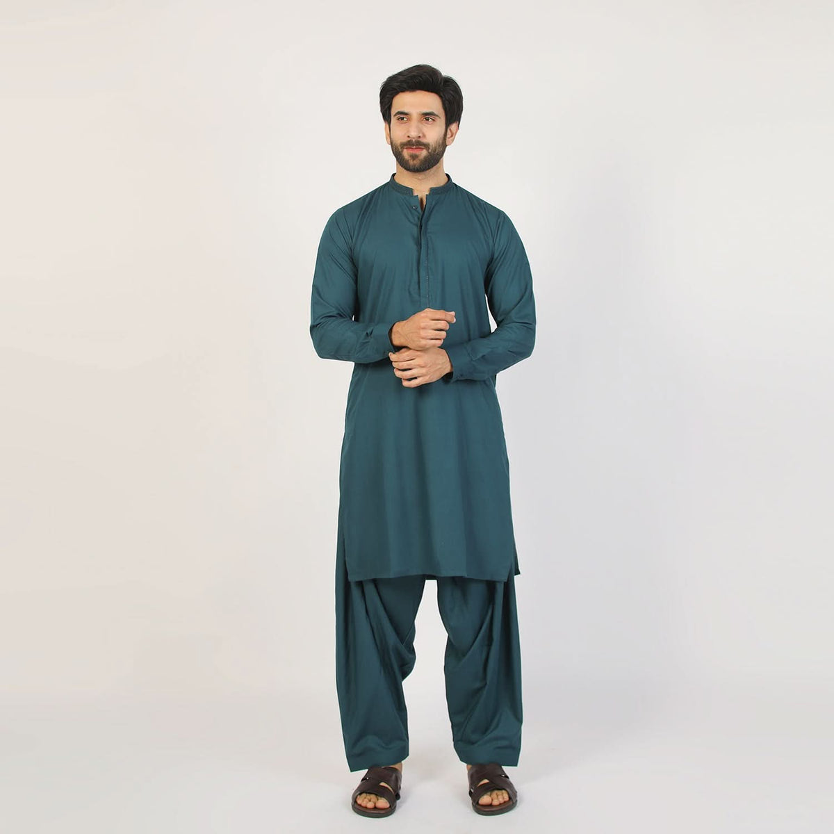 Eminent Men's Trim Fit Embroidered Shalwar Suit - Green, Men's Shalwar Kameez, Eminent, Chase Value