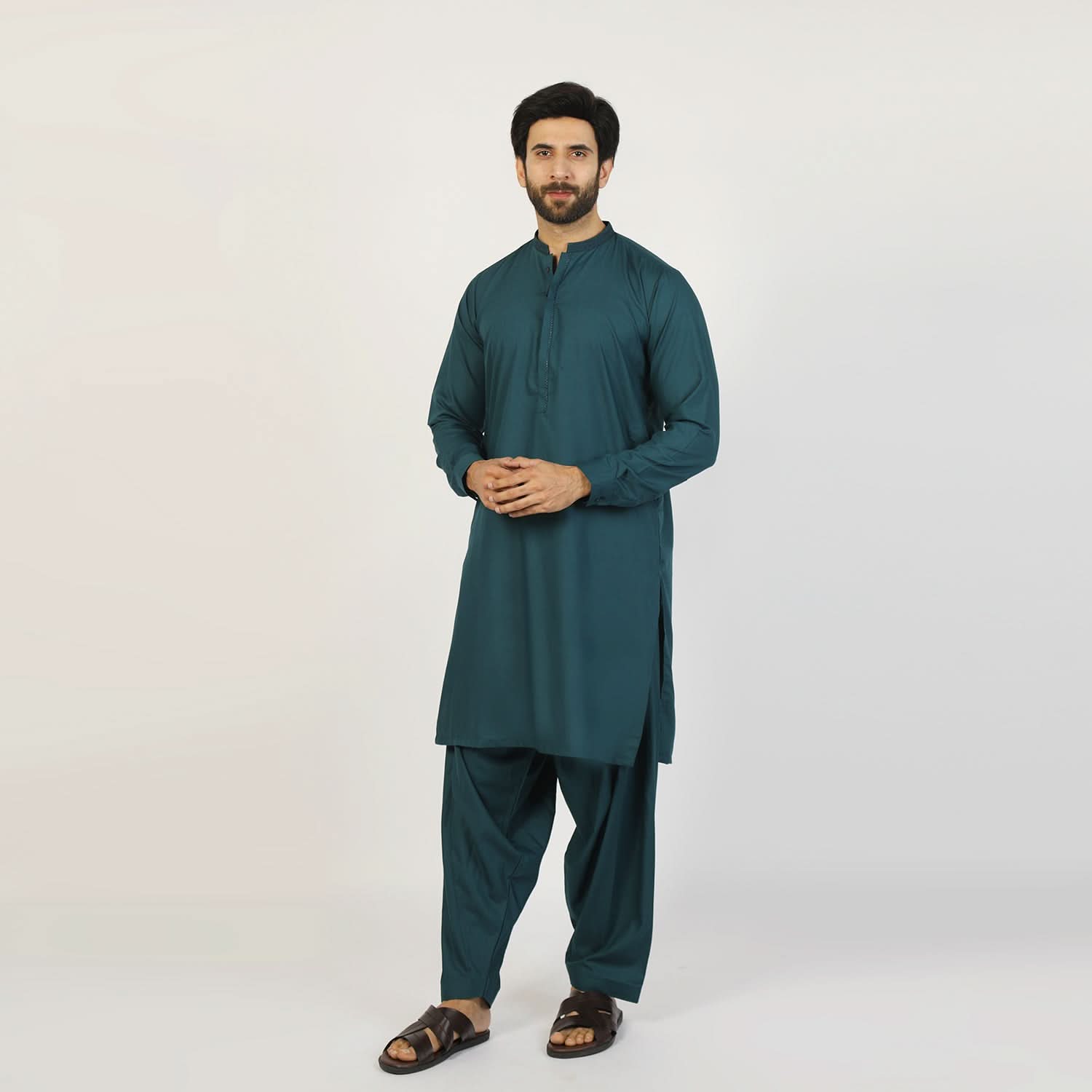 Eminent Men's Trim Fit Embroidered Shalwar Suit - Green, Men's Shalwar Kameez, Eminent, Chase Value