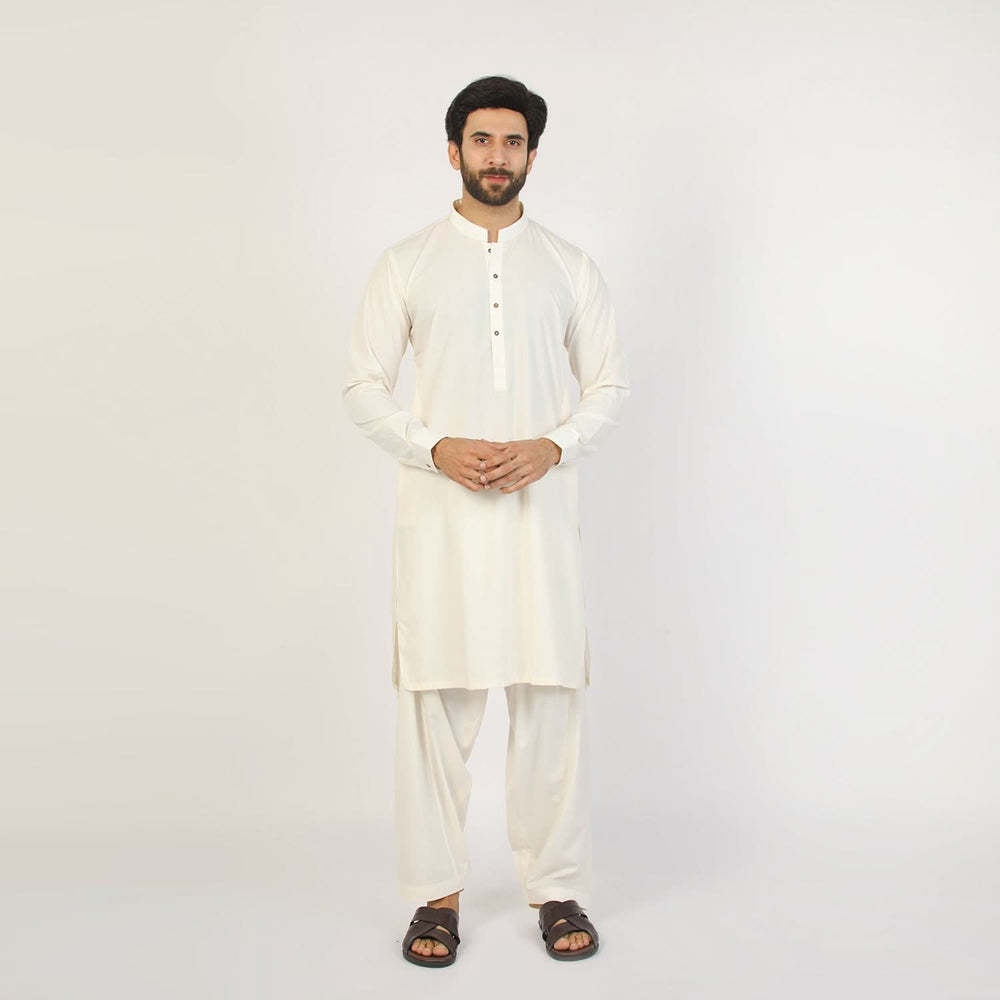 Eminent Men's Trim Fit Plain Shalwar Suits - Off White, Men's Shalwar Kameez, Eminent, Chase Value