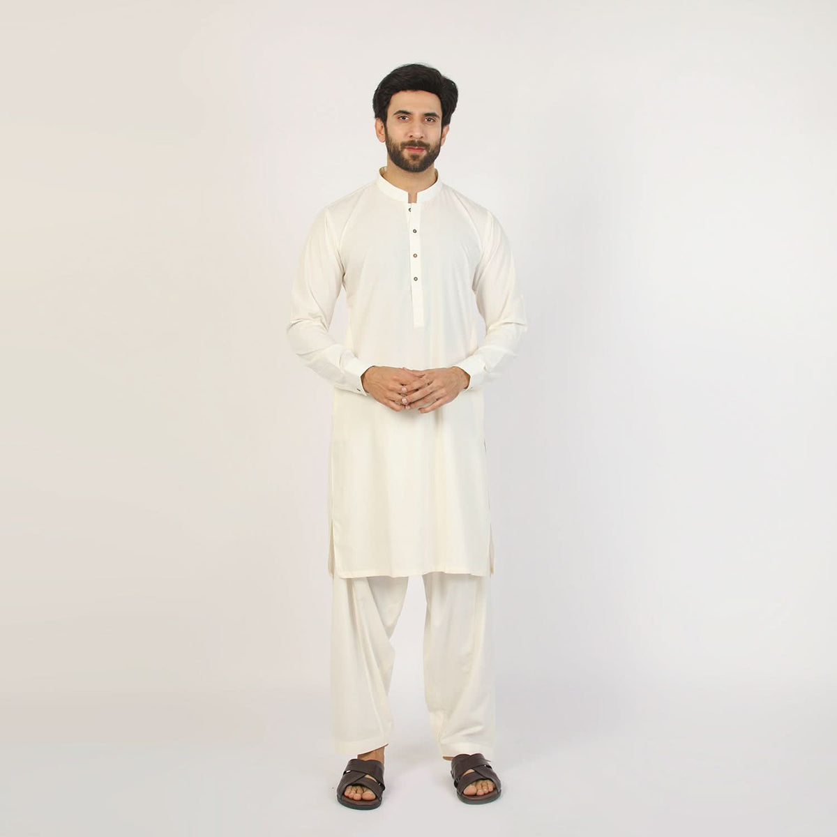 Eminent Men's Trim Fit Plain Shalwar Suits - Off White, Men's Shalwar Kameez, Eminent, Chase Value