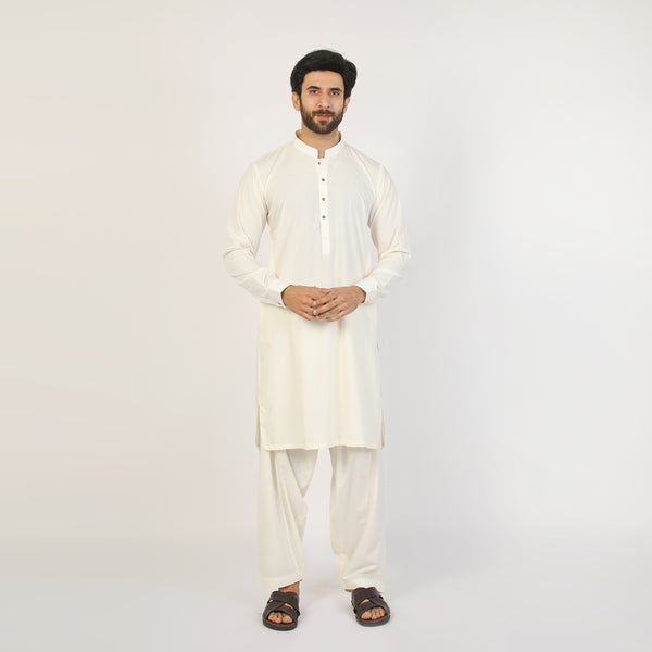 Eminent Men's Trim Fit Plain Shalwar Suits - Off White